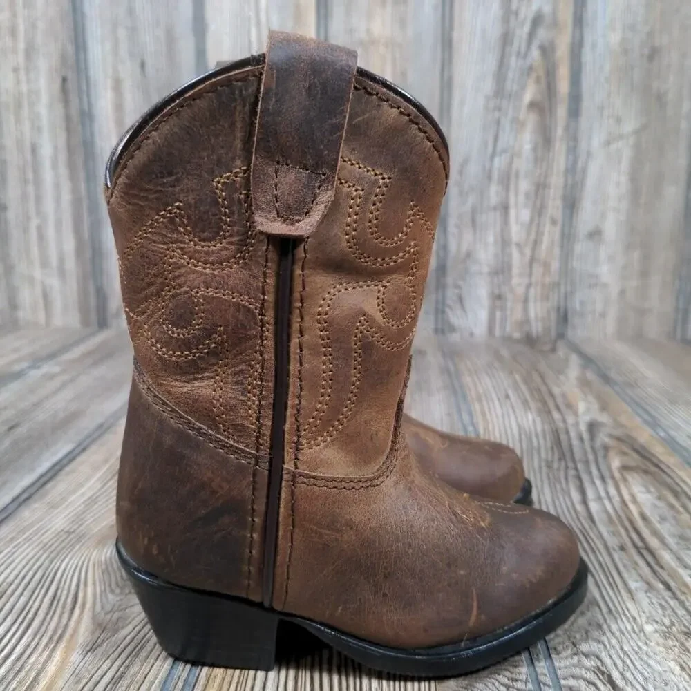 Smoky Mountain Western Cowboy Boots Leather Brown Youth Unisex Size 4 Farm Ranch